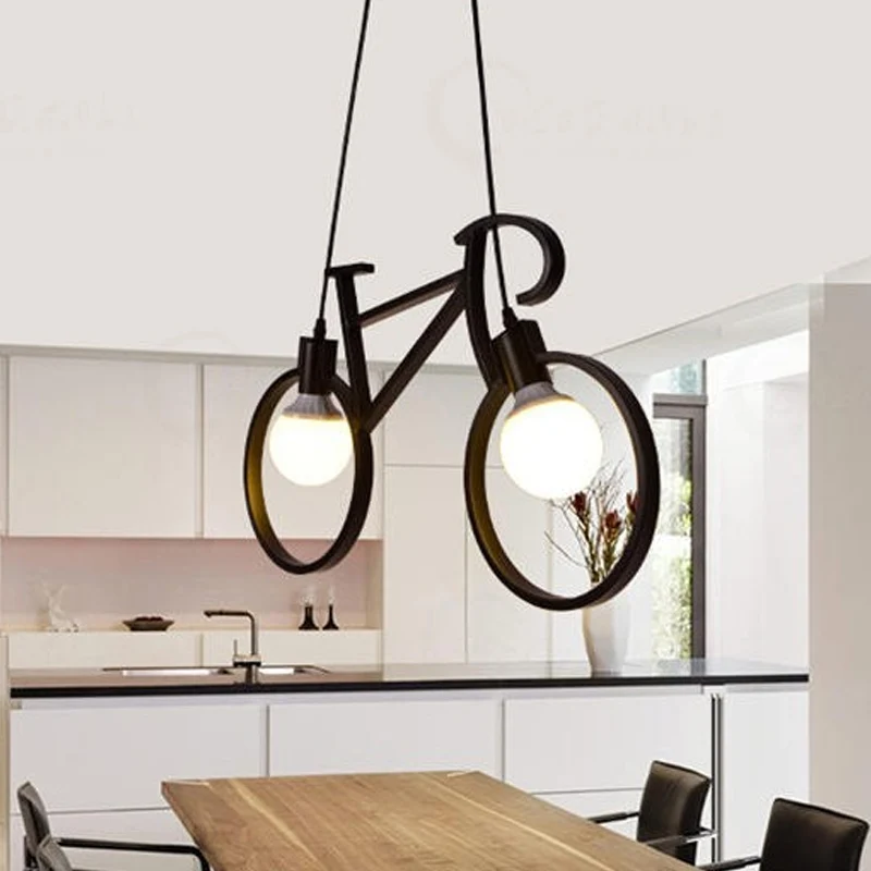 Zwart/witte fietshanglamp Art Deco 2-kops metalen hangende plafondlamp voor kinderkamer Clearhalo