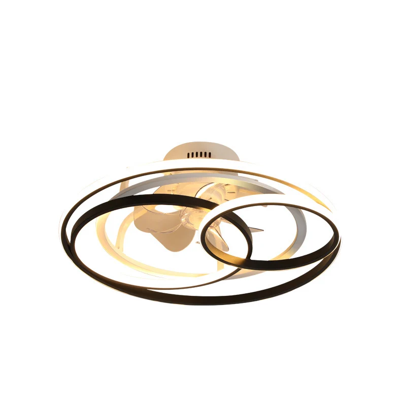Zwart-witte lus semi-inbouwlamp, minimalistisch acryl, 7-bladige LED-plafondventilatorlamp met afstandsbediening Clearhalo