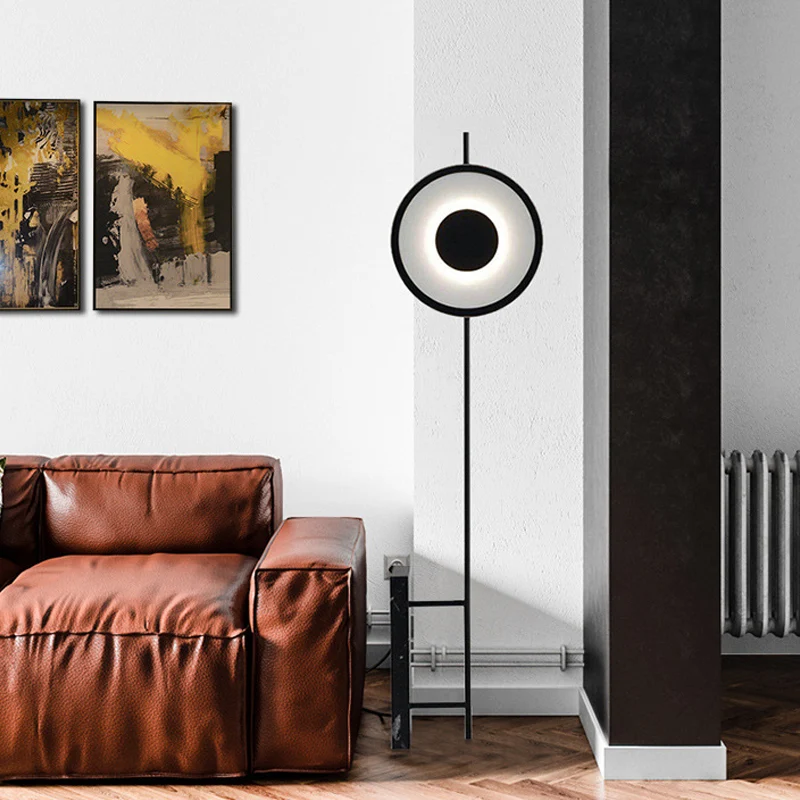 Zwart/witte ronde LED-vloerlamp Nieuwigheid Minimalistische marmeren staande lamp voor slaapkamer Clearhalo