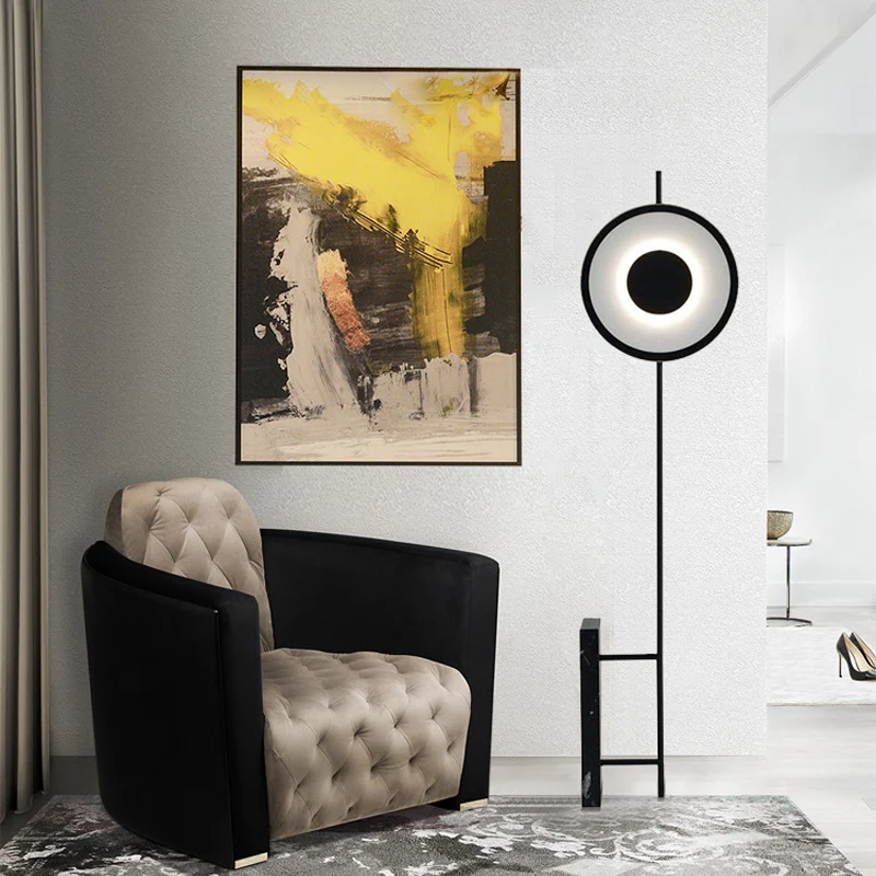 Zwart/witte ronde LED-vloerlamp Nieuwigheid Minimalistische marmeren staande lamp voor slaapkamer Clearhalo