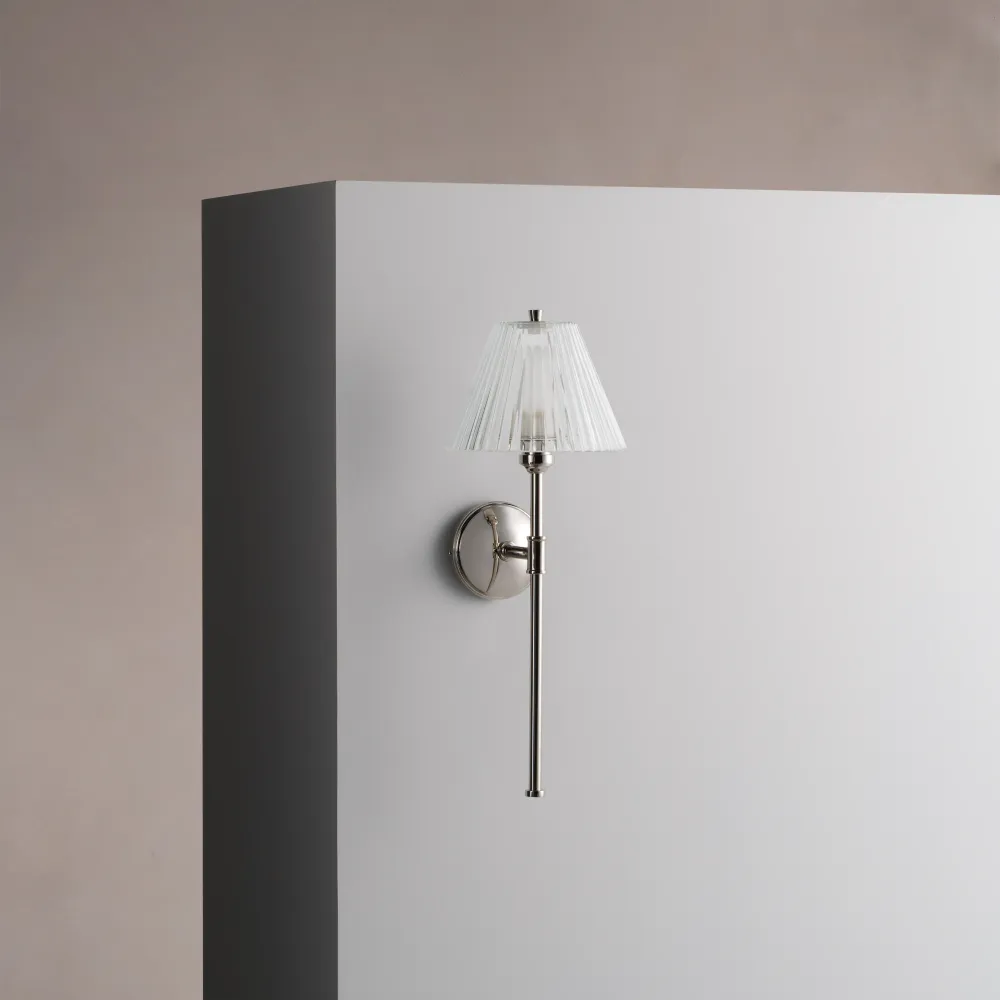 Cotswold Wandlamp Geribbeld Glas - Gepolijst Nikkel
