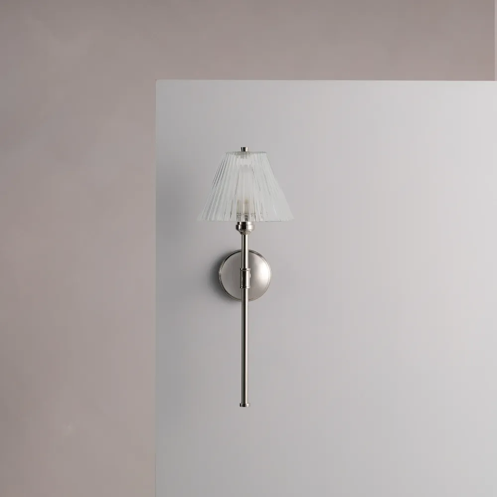Cotswold Wandlamp Geribbeld Glas - Gepolijst Nikkel