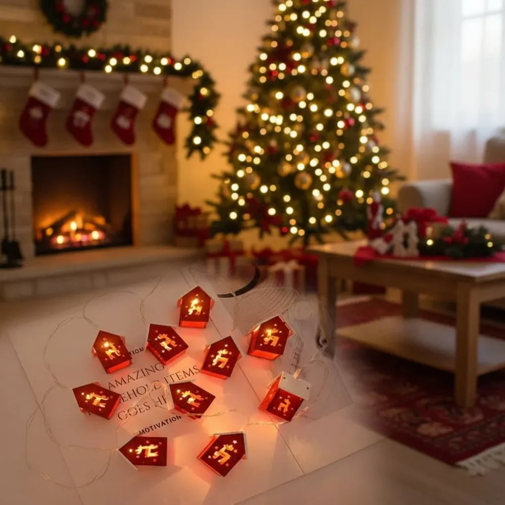 GLIMMERGABLE – Houten LED-huislamp met warmwit licht voor feestelijke accenten Cozey Maison