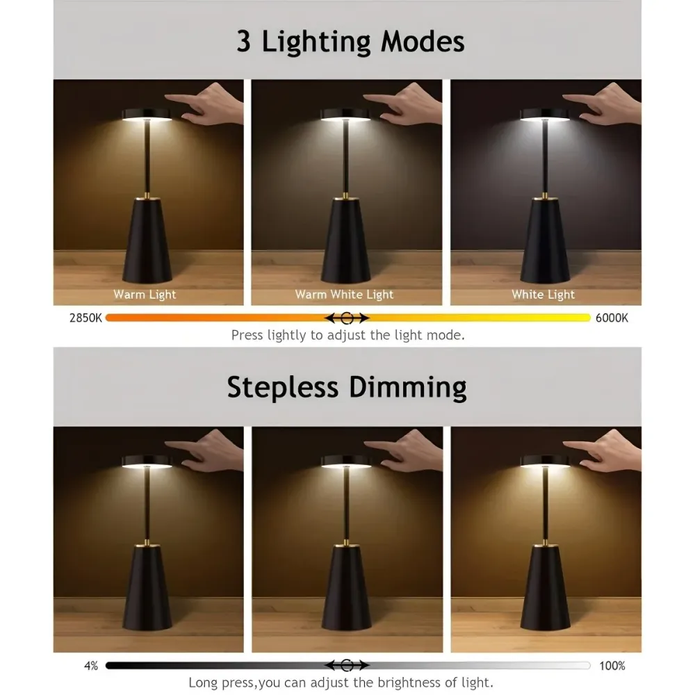NIGHTBEAM – Minimalistische draadloze tafellamp met warme en koele lichtmodi Cozey Maison