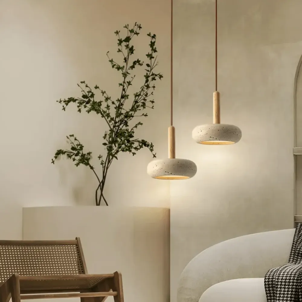 TRANQUILHALO – Retro LED plafondlamp van hout en steen voor een rustige sfeer Cozey Maison