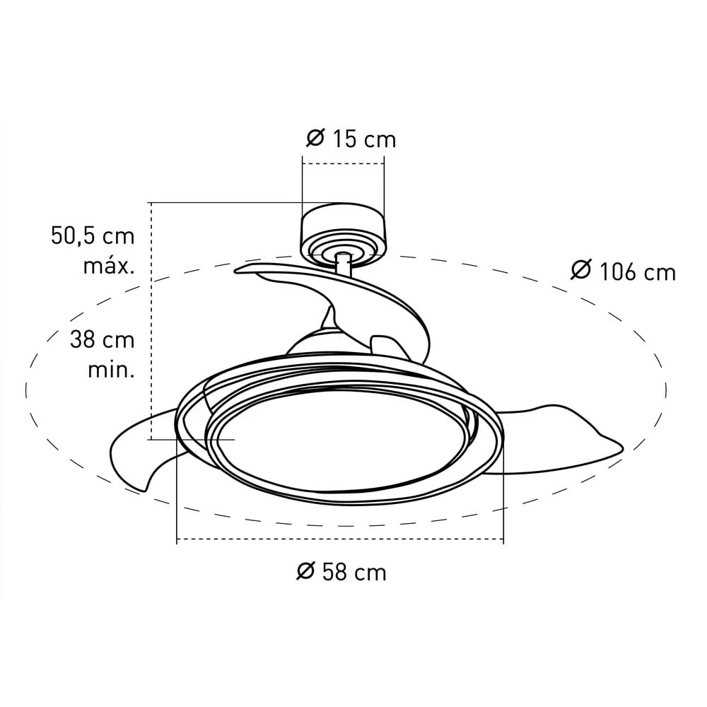 CristalRecord plafondventilator Antila - 3 lichts - 106 x 50.5 cm - zwart