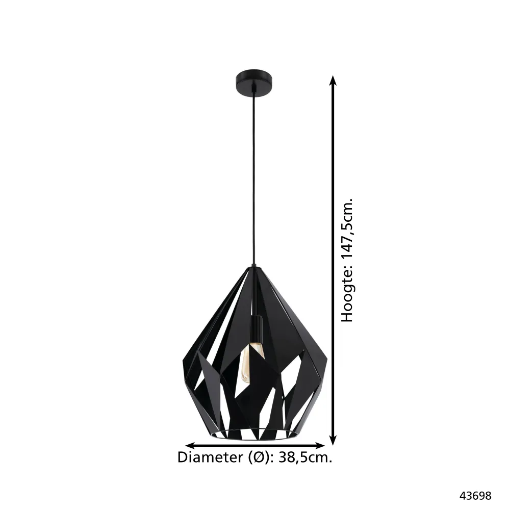 EGLO hanglamp Carlton 5 - e27 - ø 38,5 cm - zwart