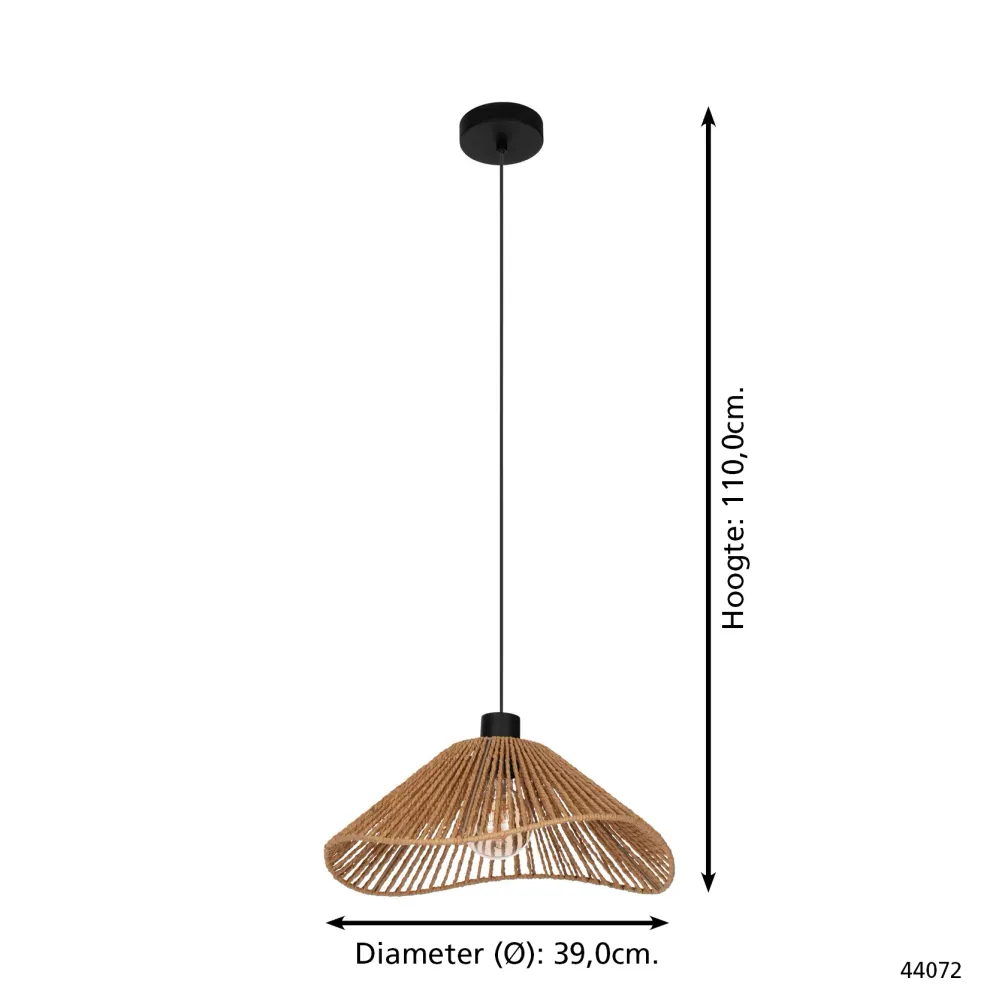 EGLO hanglamp Lavister - e27 - papier/staal - zwart/bruin