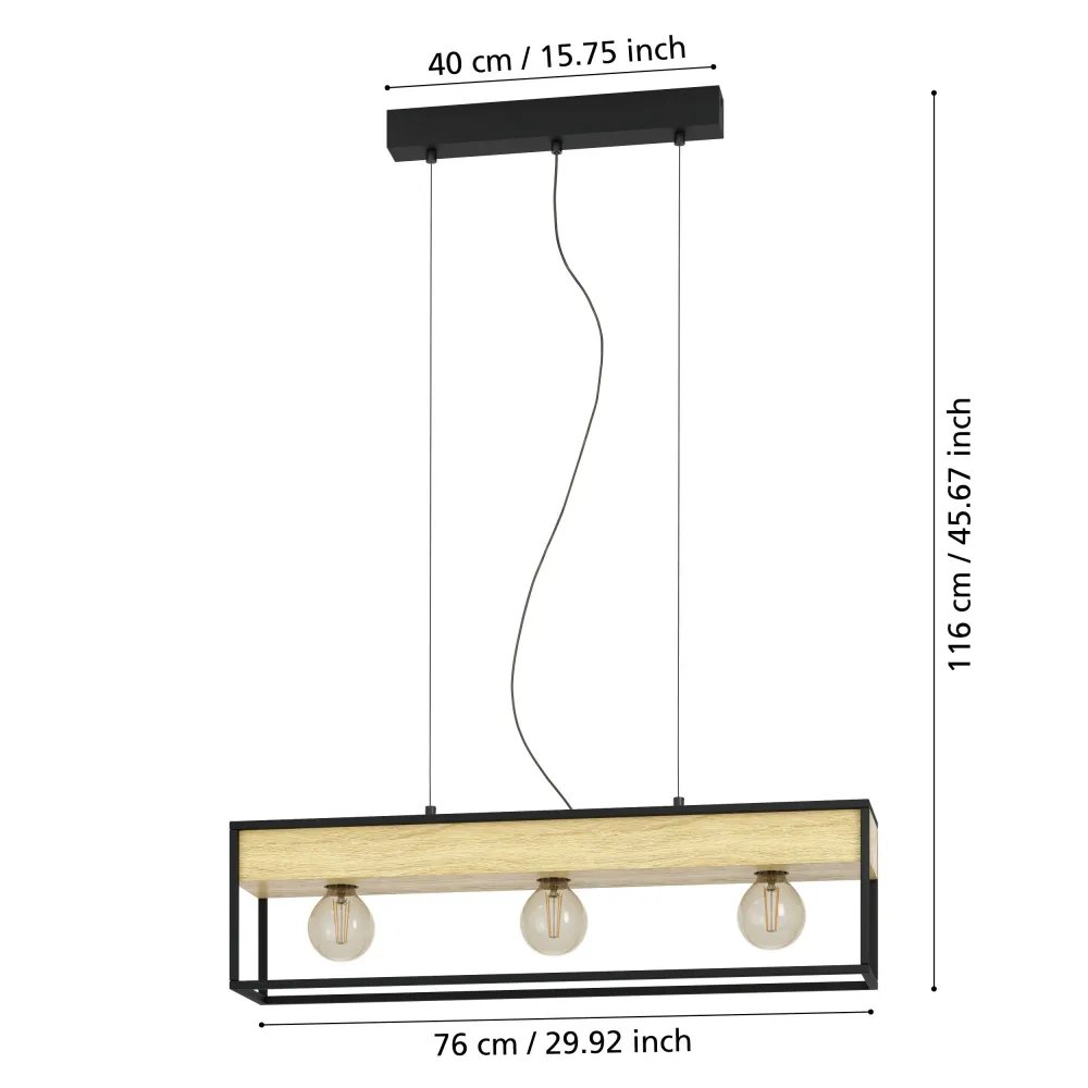 EGLO hanglamp Libertad 1 - e27 - 76 cm - zwart/bruin