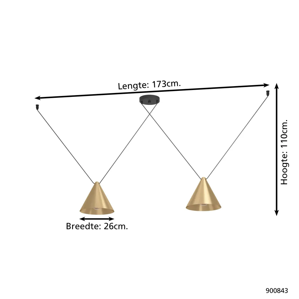 EGLO hanglamp Narices 1 - e27 - 173 cm - goud/zwart - staal