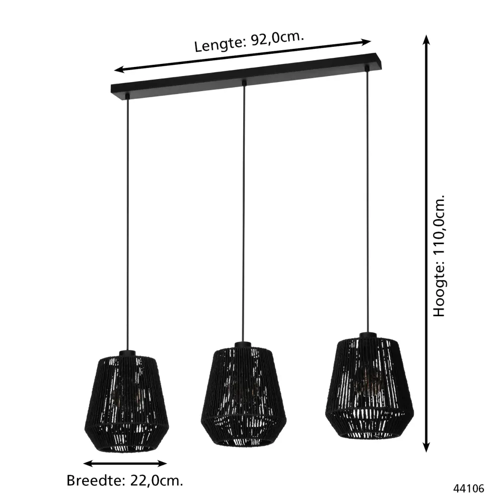 EGLO hanglamp Persley - e27 - papier/staal - zwart