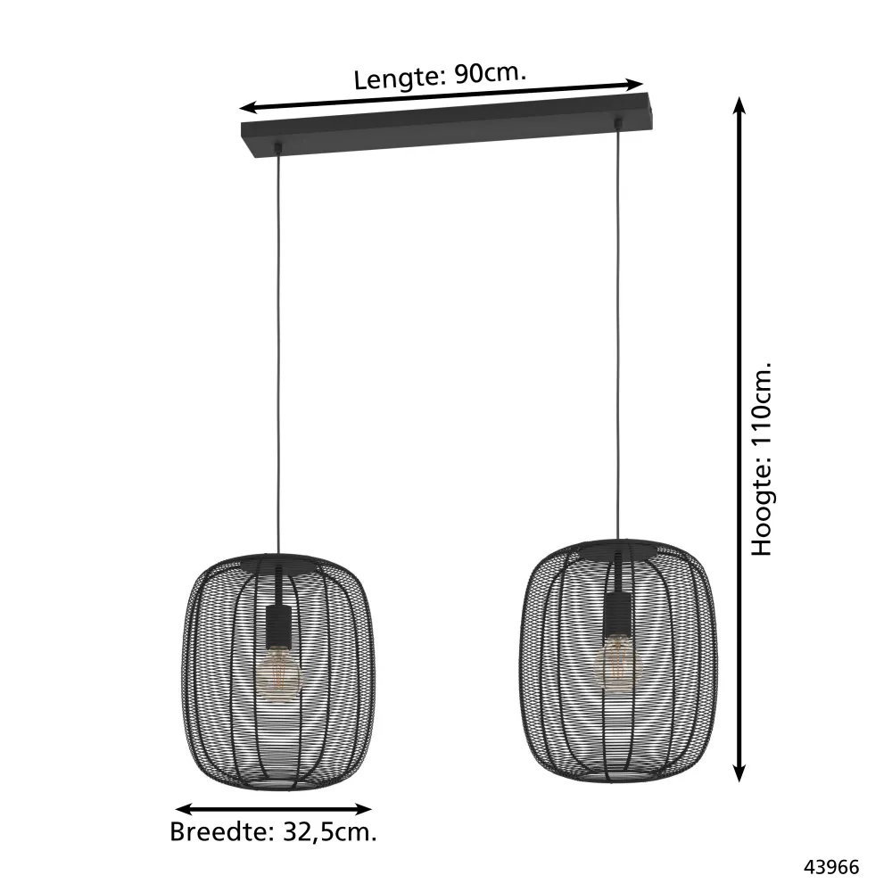 EGLO hanglamp Rinroe - e27 - 90 cm - zwart - staal