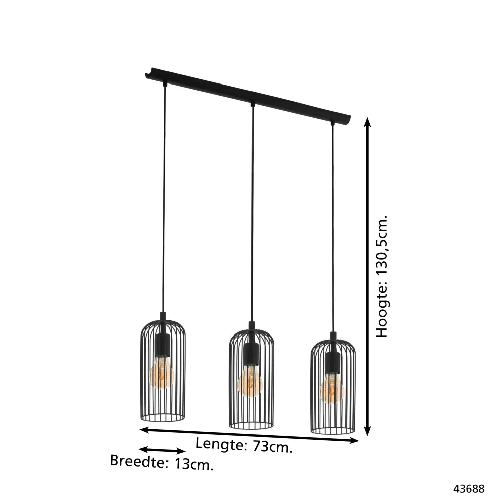 EGLO hanglamp Roccamena 1 - e27 - 73 cm - zwart