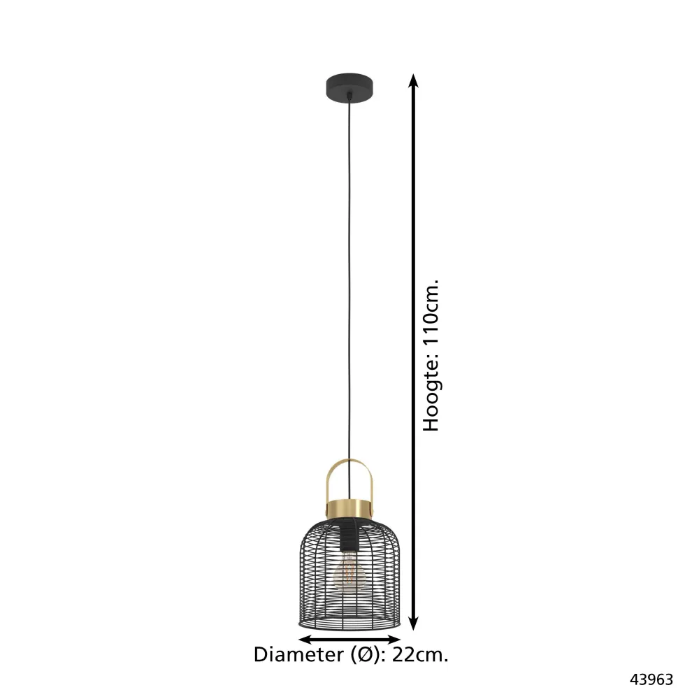 EGLO hanglamp Roundham - e27 - ø 22 cm - zwart/goud - staal