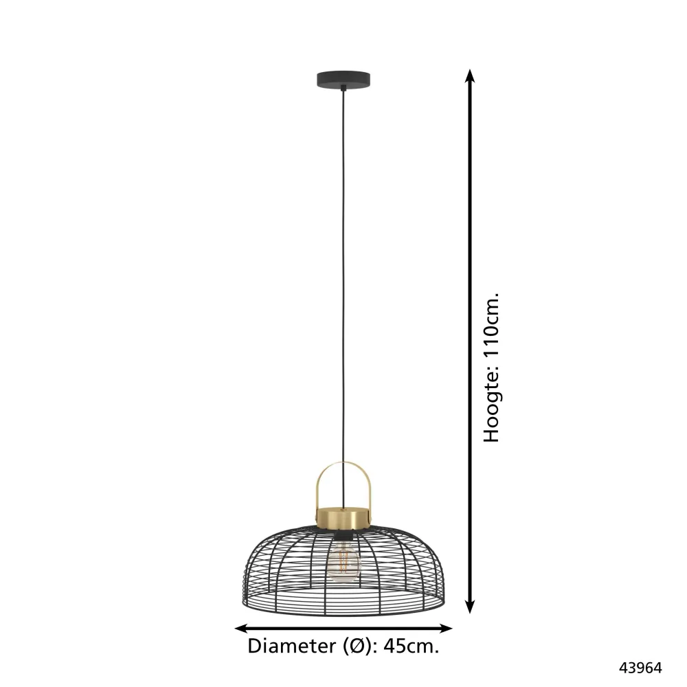 EGLO hanglamp Roundham - e27 - ø 45 cm - zwart/goud - staal