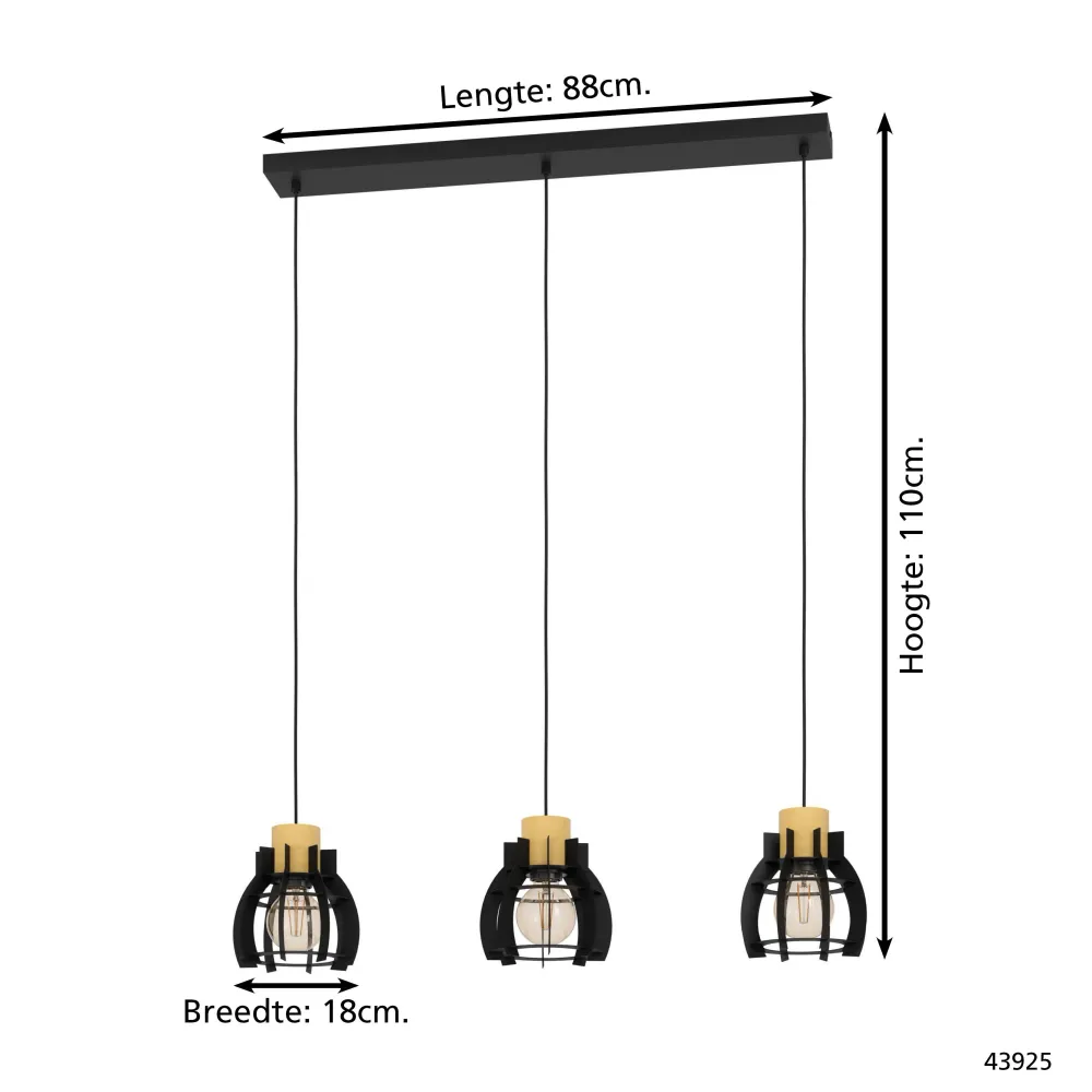 EGLO hanglamp Stillington 1 - e27 - 88 cm - zwart/bruin - hout/staal