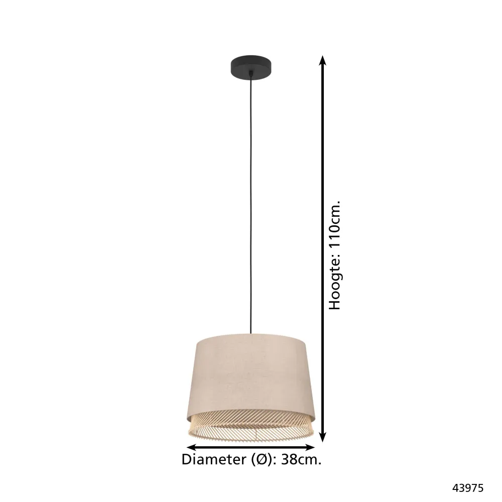 EGLO hanglamp Tabley - e27 - ø 38 cm - natuur/bruin/zwart - textiel