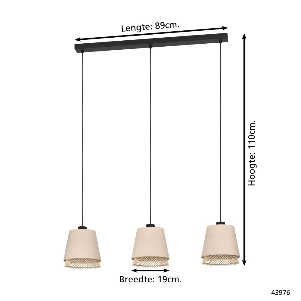 EGLO hanglamp Tabley - e27 - 89 cm - natuur/bruin/zwart - textiel