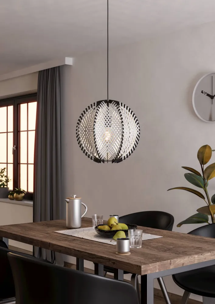 EGLO hanglamp Waverton - e27 - ø 40 cm - zwart/wit - textiel