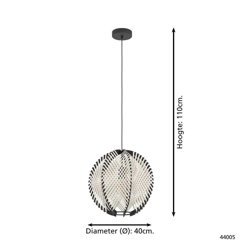 EGLO hanglamp Waverton - e27 - ø 40 cm - zwart/wit - textiel