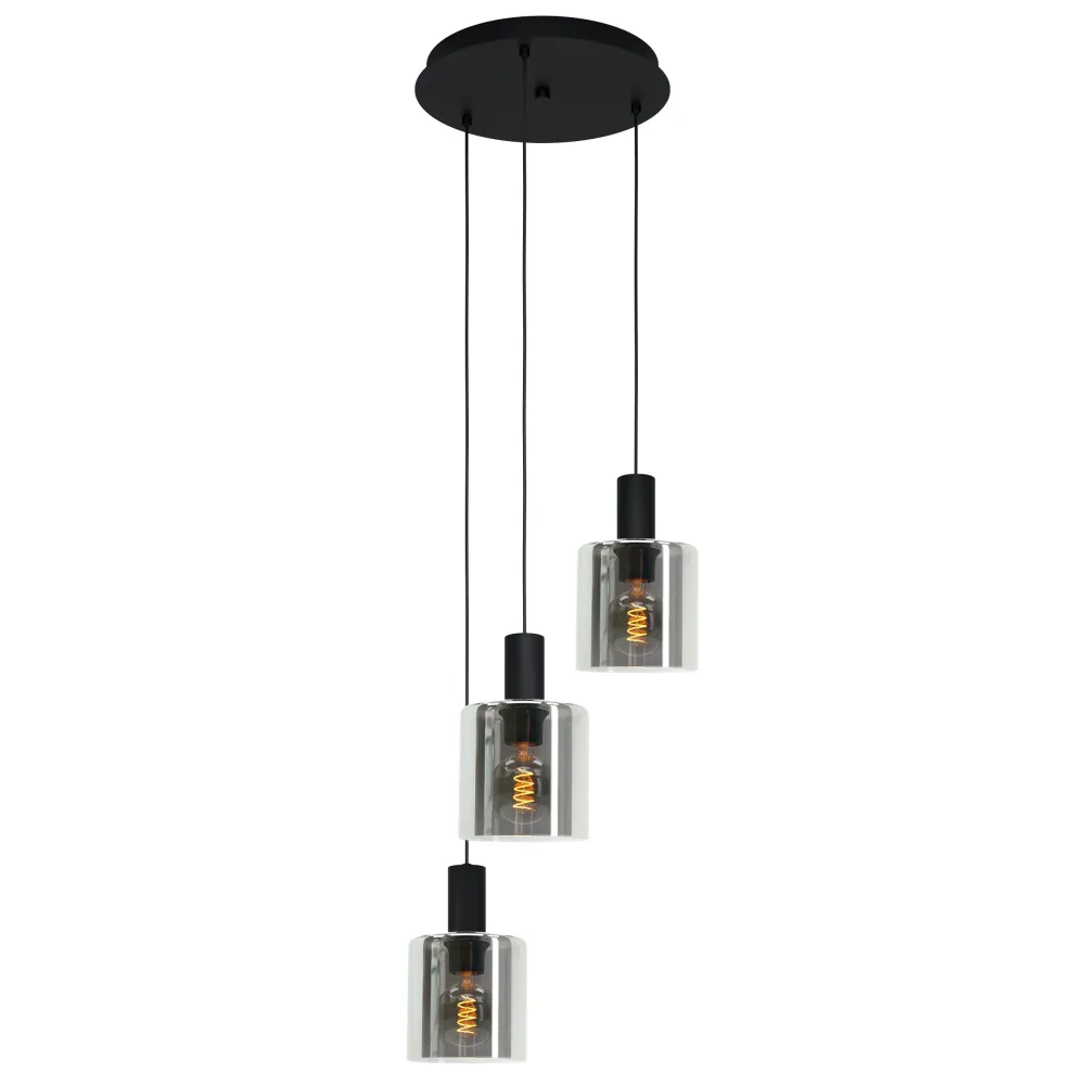 EGLO hanglamp Gorosiba - e27 - ø 41 cm - rookglas - zwart