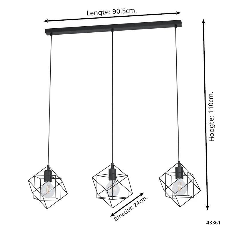 EGLO hanglamp Straiton - e27 - 90,5 cm - zwart