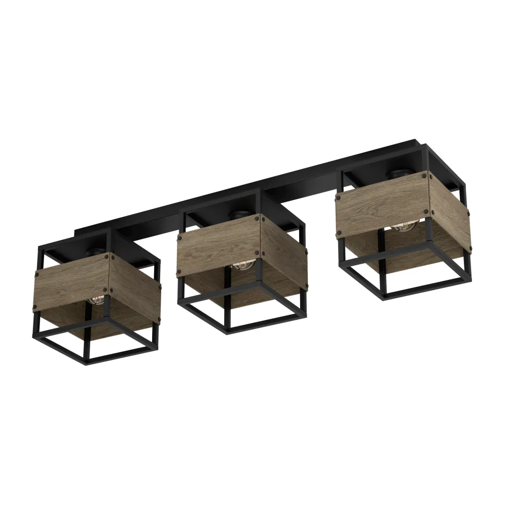 EGLO plafondlamp Evesham - e27 - 87,5 cm - zwart/bruin - hout
