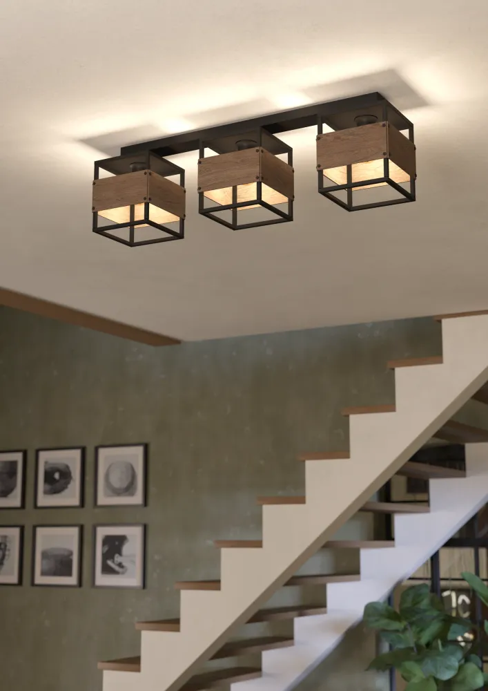 EGLO plafondlamp Evesham - e27 - 87,5 cm - zwart/bruin - hout