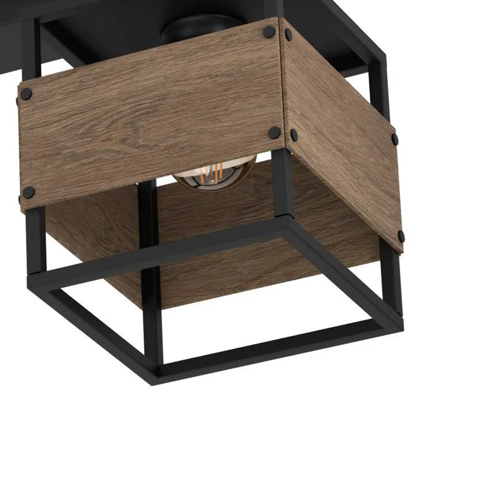EGLO plafondlamp Evesham - e27 - 87,5 cm - zwart/bruin - hout