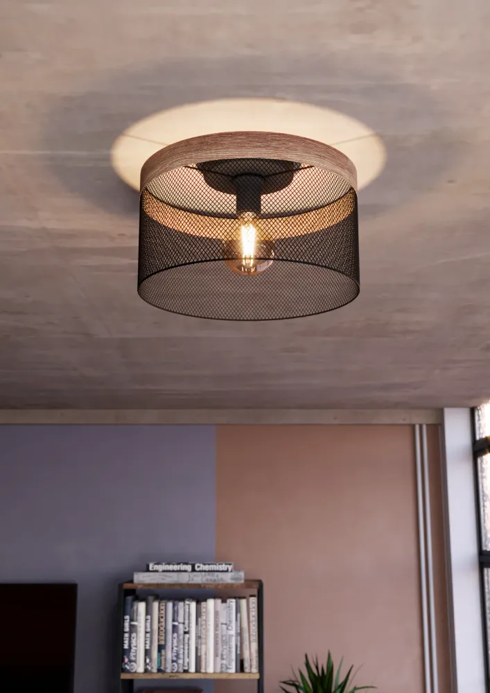 EGLO plafondlamp Kilnsdale - e27 - ø 38 cm - zwart/bruin
