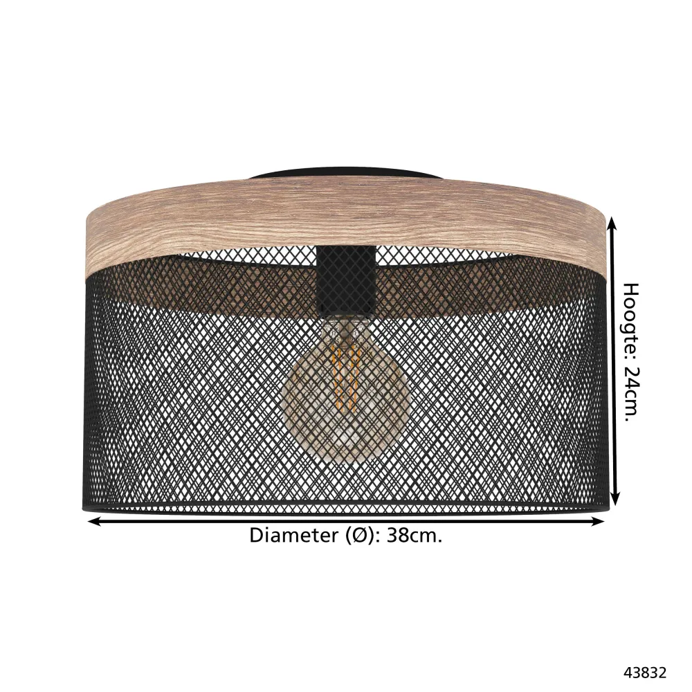 EGLO plafondlamp Kilnsdale - e27 - ø 38 cm - zwart/bruin