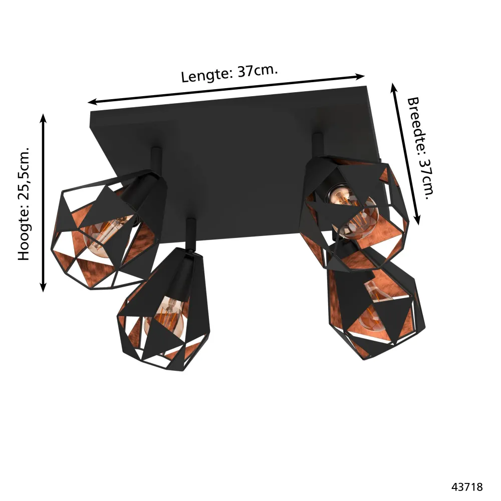EGLO spot Carlton 7 - e27 - 37 cm - zwart/koper - staal