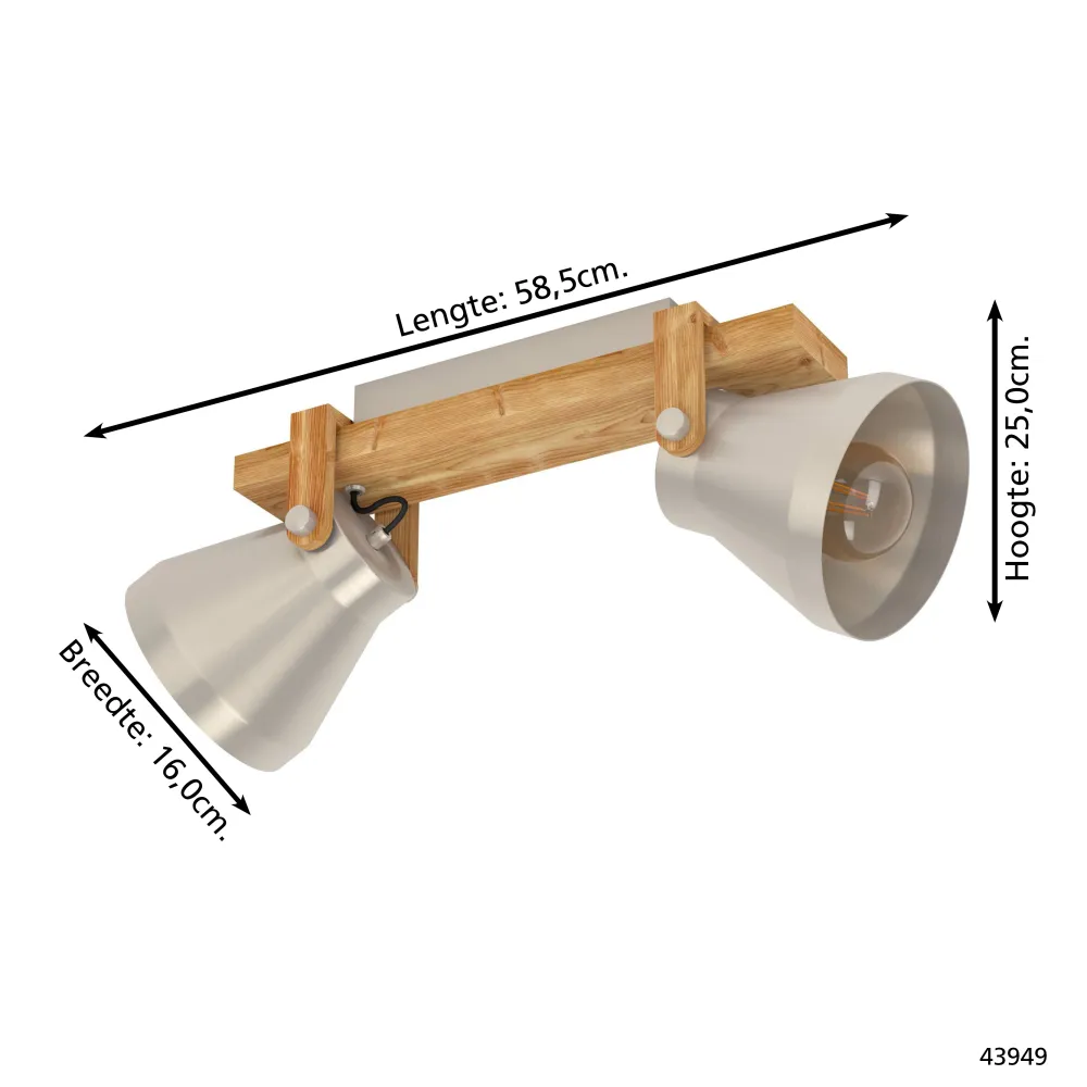 EGLO spot Cawton - e27 - 58,5 cm - grijs/bruin - hout