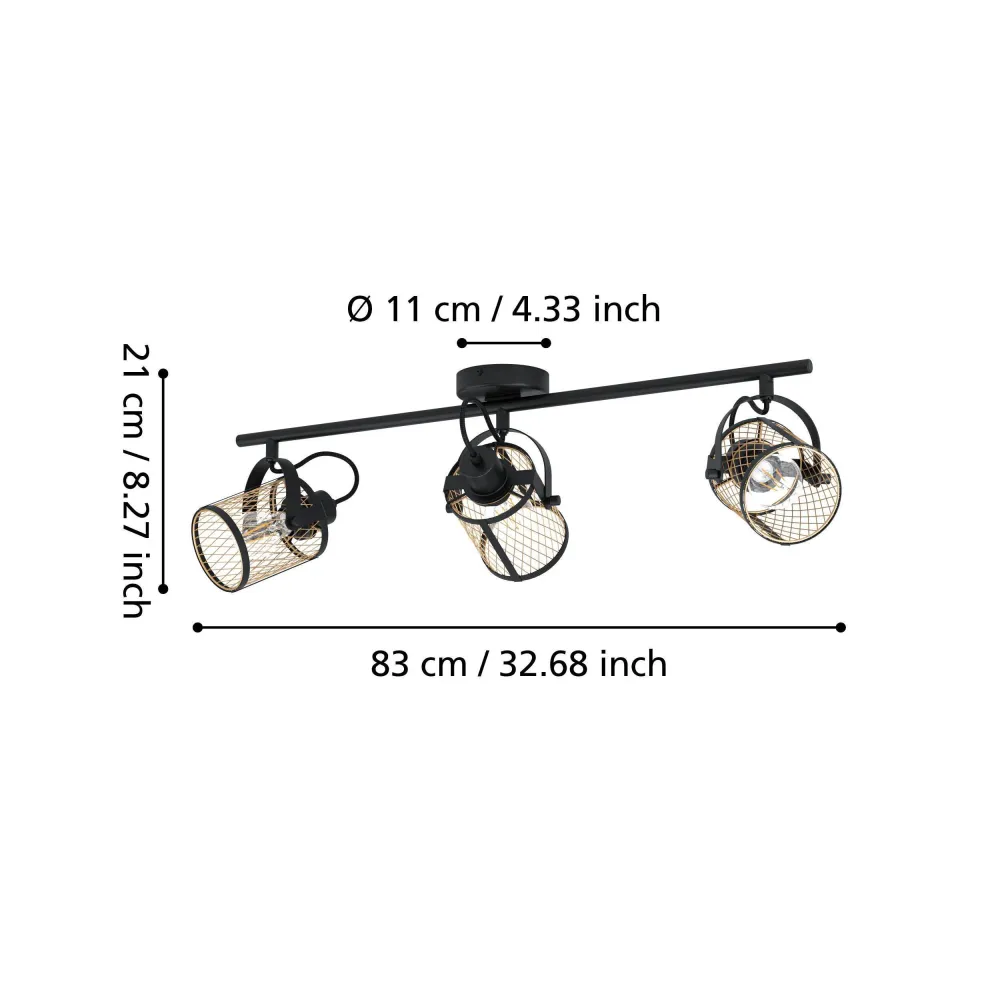 EGLO spot Dellow - e27 - 3 lichts - 83 cm - zwart/geelkoper