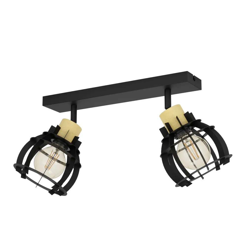 EGLO spot Stillington 1 - e27 - 42 cm - zwart/bruin - hout/staal