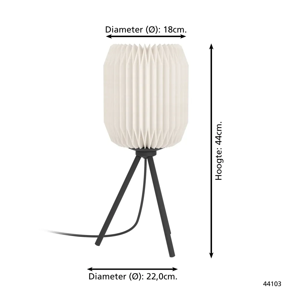 EGLO tafellamp Belgrave - e27 - papier/staal - zwart/wit