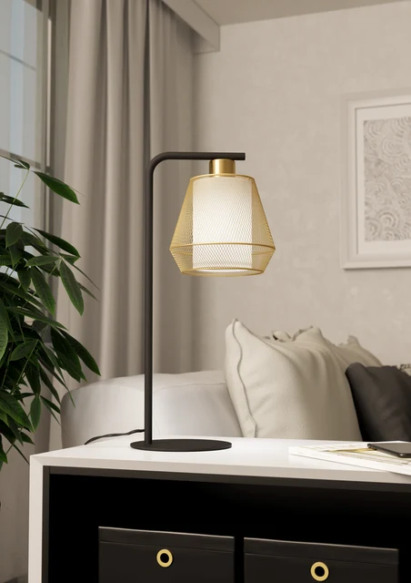 EGLO tafellamp Ciudadela - e27 - 50 cm - zwart/goud/wit - textiel