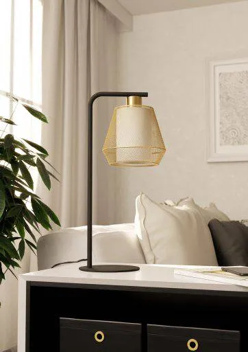 EGLO tafellamp Ciudadela - e27 - 50 cm - zwart/goud/wit - textiel
