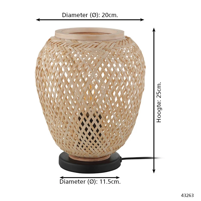 EGLO tafellamp Dembleby - e27 - 25 cm - zwart/natuur