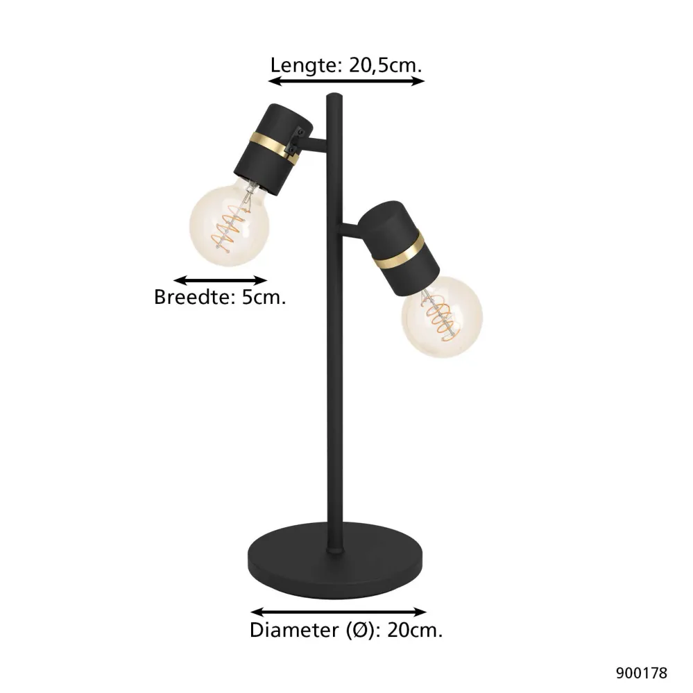 EGLO tafellamp Lurone - e27 - 50 cm - zwart/koper