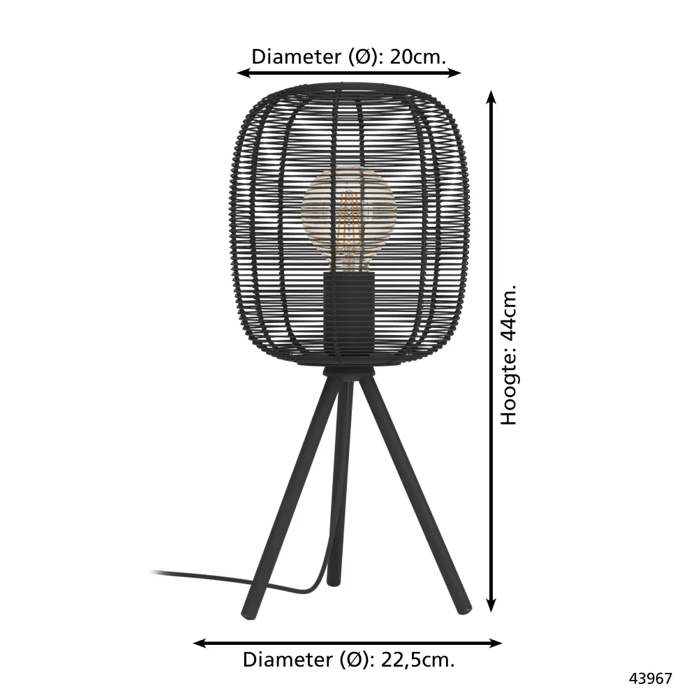 EGLO tafellamp Rinroe - e27 - 44 cm - zwart - staal