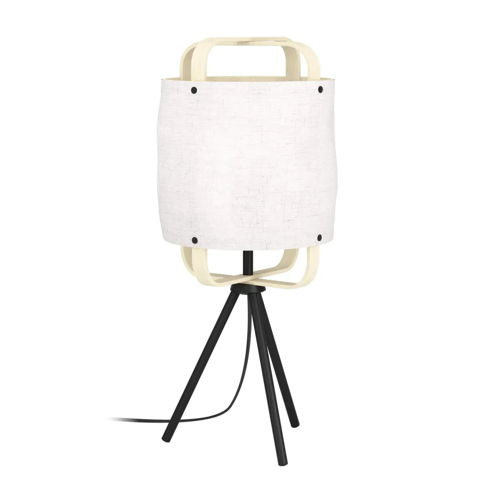 EGLO tafellamp Surfleet - e27 - 51,5 cm - wit/zwart -hout/textiel