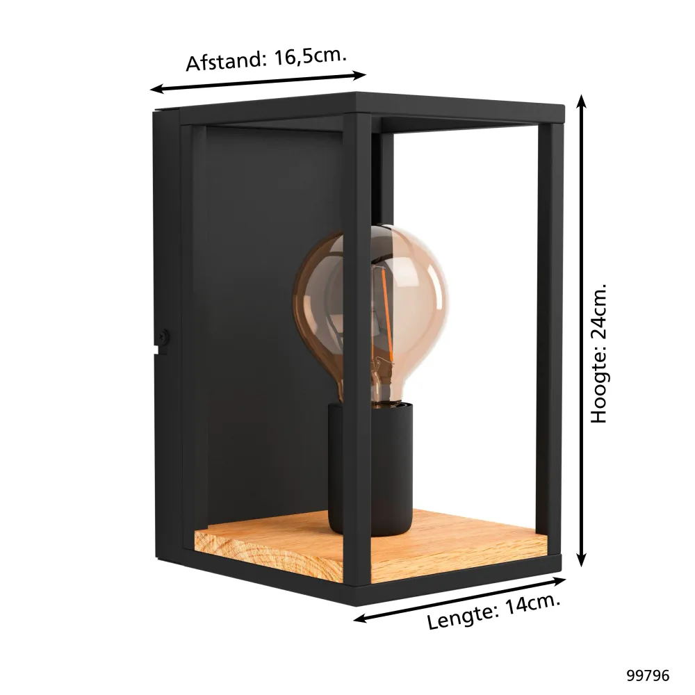 EGLO wandlamp Libertad - e27 - 24 cm - zwart/bruin