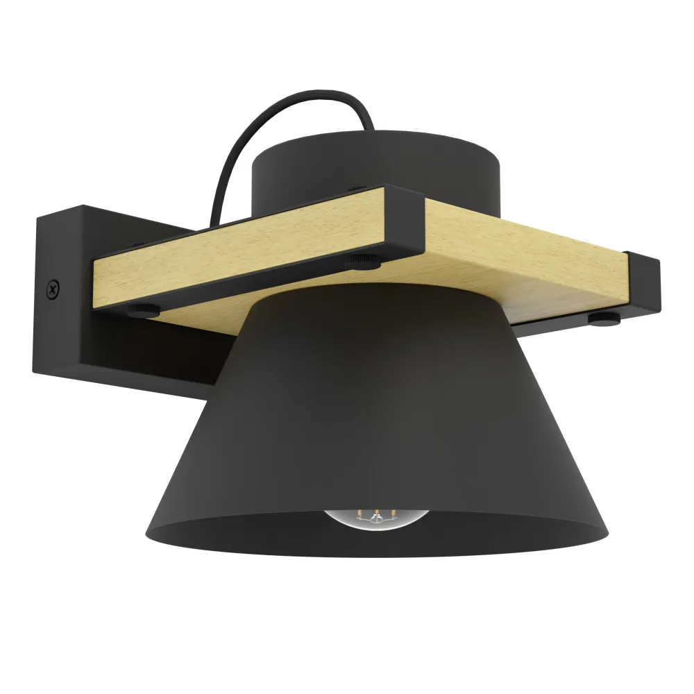 EGLO wandlamp Maccles - e27 - 18 cm - zwart/bruin - hout