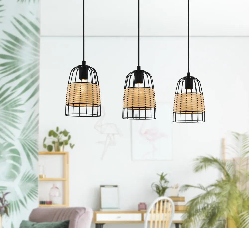 EGLO hanglamp Anwick - e27 - 88 cm - zwart/rotan