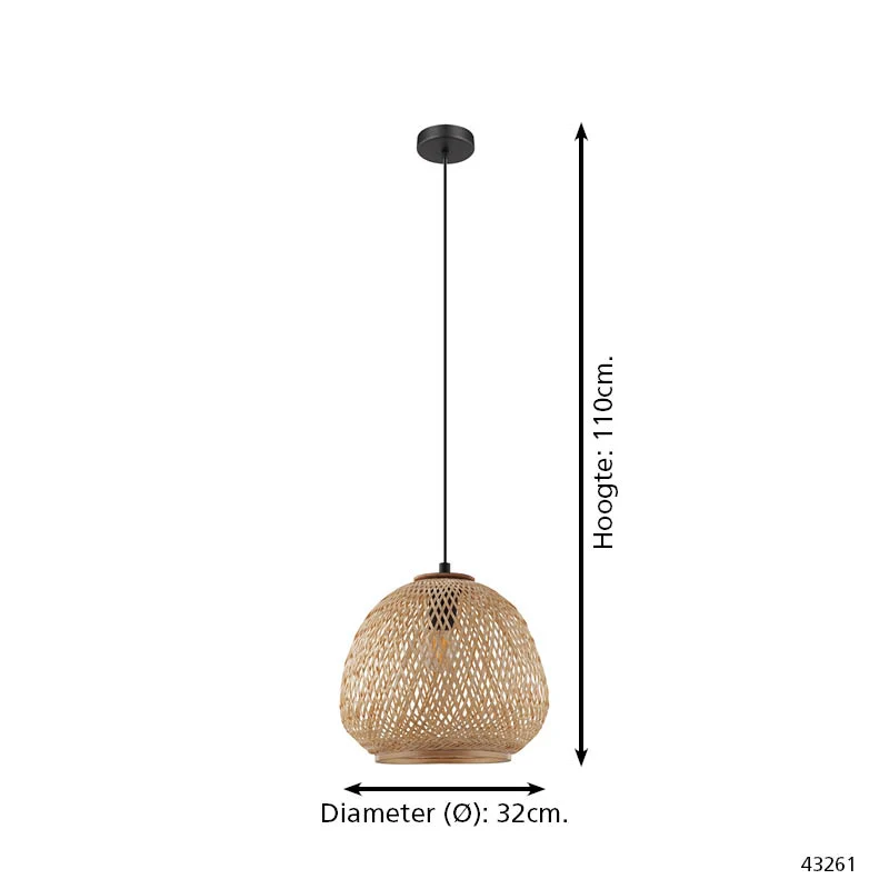 EGLO hanglamp Dembleby - e27 - ø 32 cm - zwart/hout