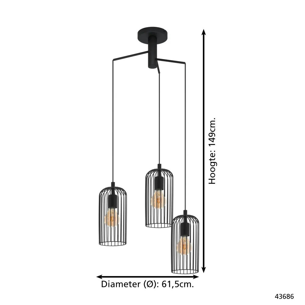 EGLO hanglamp Roccamena 1 - e27 - ø 61,5 cm - zwart
