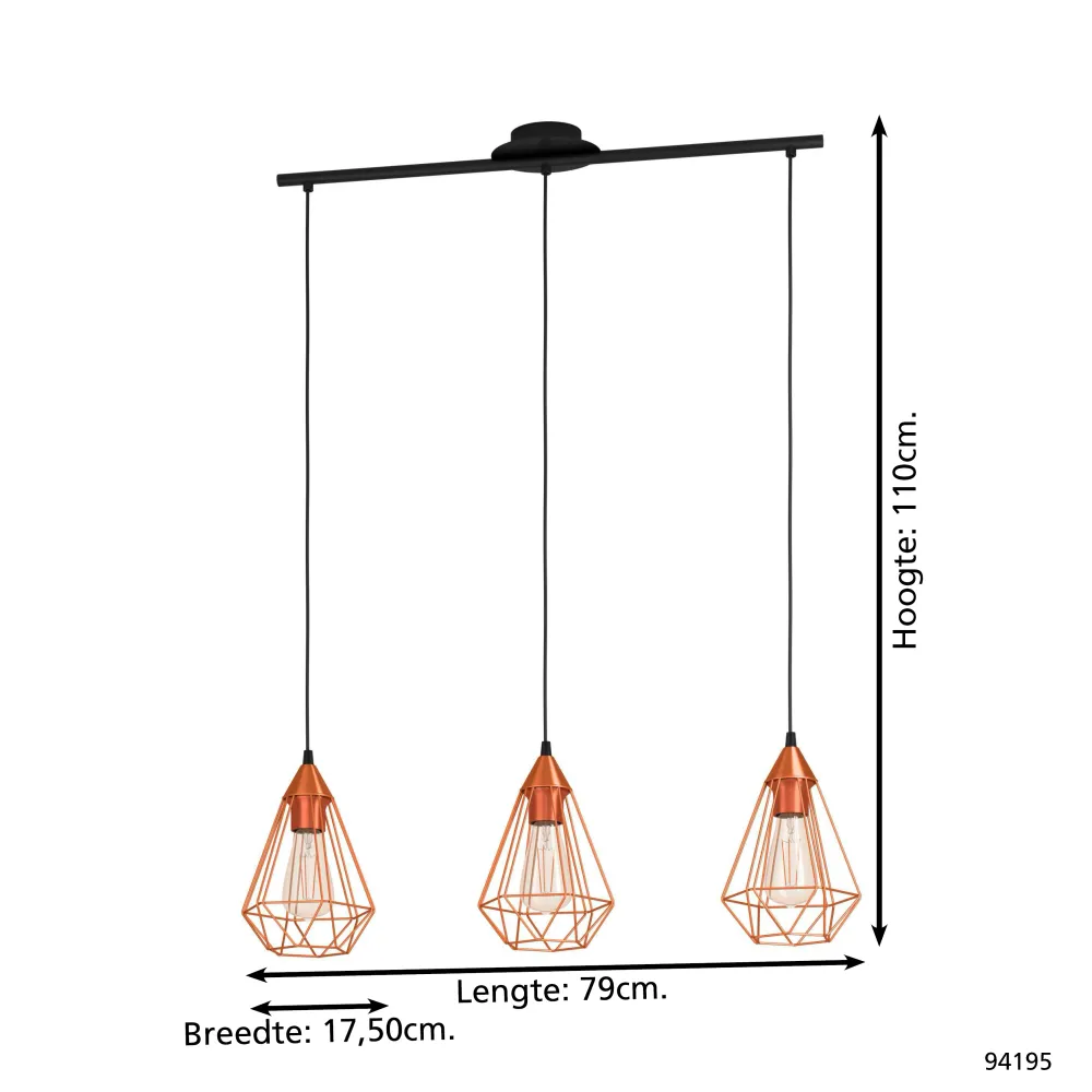 EGLO hanglamp Tarbes - e27 - 79 cm - zwart/koper