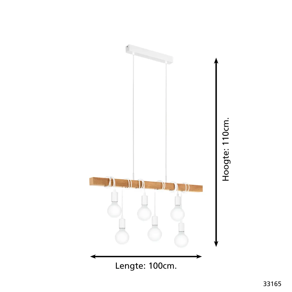 EGLO hanglamp Townshend - e27 - 100 cm - wit/bruin