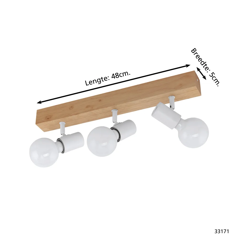 EGLO townshend 3 Townshend 3 - plafondlamp - 3-lichts - e27 - eikenhout/wit